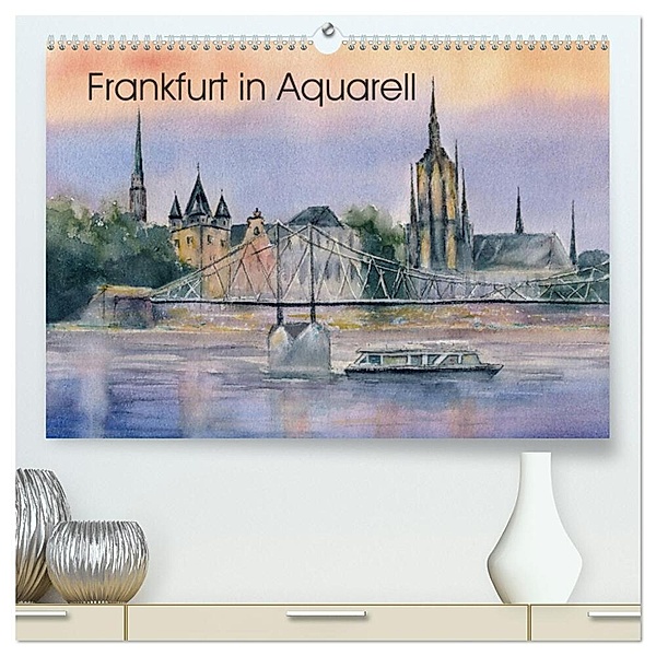 Frankfurt in Aquarell (hochwertiger Premium Wandkalender 2024 DIN A2 quer), Kunstdruck in Hochglanz, Jitka Krause