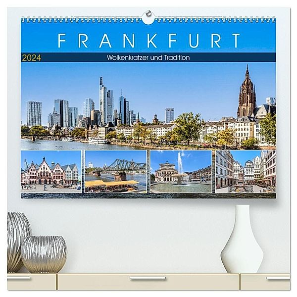 Frankfurt - Wolkenkratzer und Tradition (hochwertiger Premium Wandkalender 2024 DIN A2 quer), Kunstdruck in Hochglanz, Dieter Meyer