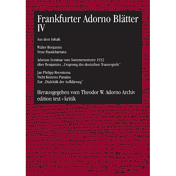 Frankfurter Adorno Blätter IV / Frankfurter Adorno Blätter