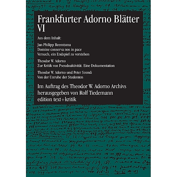 Frankfurter Adorno Blätter VI / Frankfurter Adorno Blätter