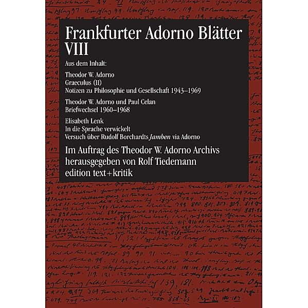 Frankfurter Adorno Blätter VIII / Frankfurter Adorno Blätter