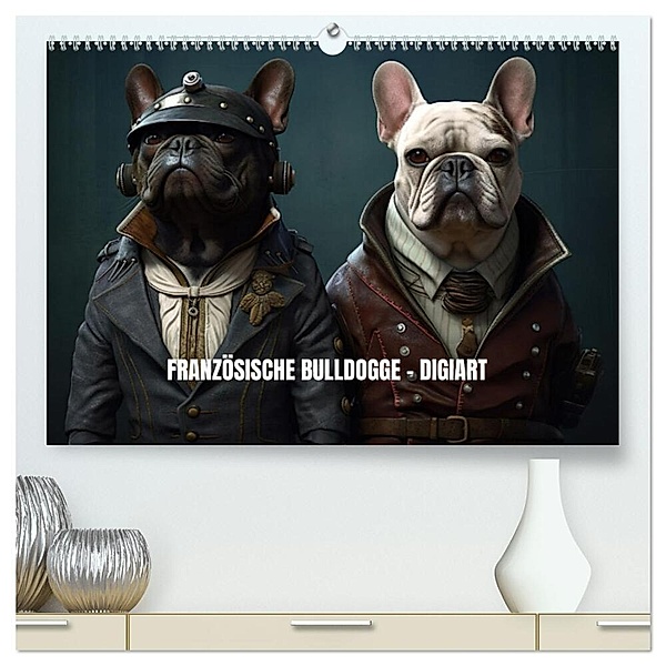Französische Bulldogge KI Digiart (hochwertiger Premium Wandkalender 2024 DIN A2 quer), Kunstdruck in Hochglanz, GM