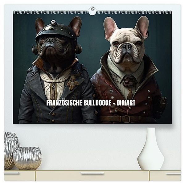 Französische Bulldogge KI Digiart (hochwertiger Premium Wandkalender 2025 DIN A2 quer), Kunstdruck in Hochglanz, Calvendo, GM