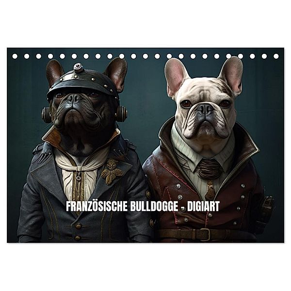 Französische Bulldogge KI Digiart (Tischkalender 2024 DIN A5 quer), CALVENDO Monatskalender, GM