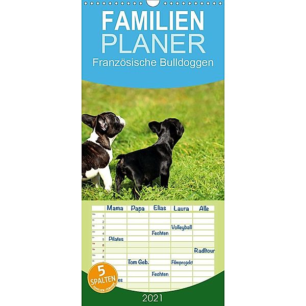 Französische Bulldoggen - Familienplaner hoch (Wandkalender 2021 , 21 cm x 45 cm, hoch), Heike Hultsch