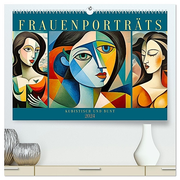 Frauenporträts, kubistisch und bunt (hochwertiger Premium Wandkalender 2024 DIN A2 quer), Kunstdruck in Hochglanz, Calvendo, Sabine Löwer