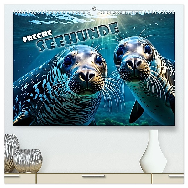Freche Seehunde (hochwertiger Premium Wandkalender 2024 DIN A2 quer), Kunstdruck in Hochglanz, Calvendo, Renate Utz
