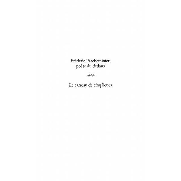 Frederic Parcheminier, poete du dedans / Hors-collection, Christophe Chabbert
