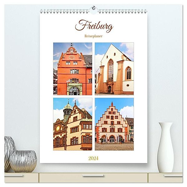 Freiburg - Reiseplaner (hochwertiger Premium Wandkalender 2024 DIN A2 hoch), Kunstdruck in Hochglanz, Nina Schwarze