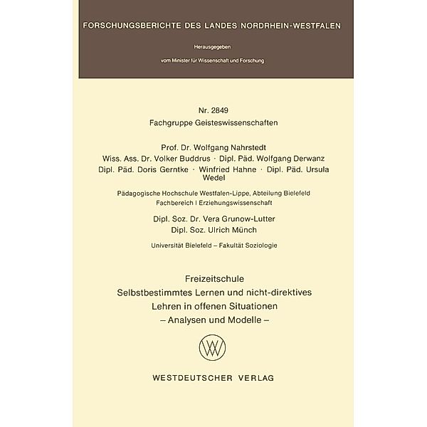 Freizeitschule / Forschungsberichte des Landes Nordrhein-Westfalen Bd.2849