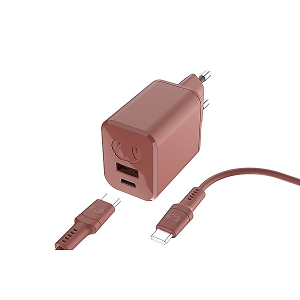 Fresh 'n Rebel Mini-Charger USB-C und USB-A, PD 45W + USB-C-Kabel 2m, Safari Red