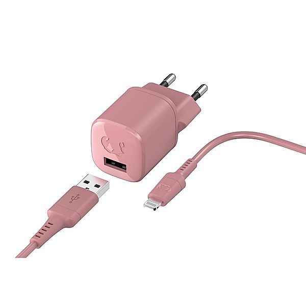 Fresh 'n Rebel USB-A Mini Charger 12W + Apple Lightning Kabel 1,5m, Dusty Pink