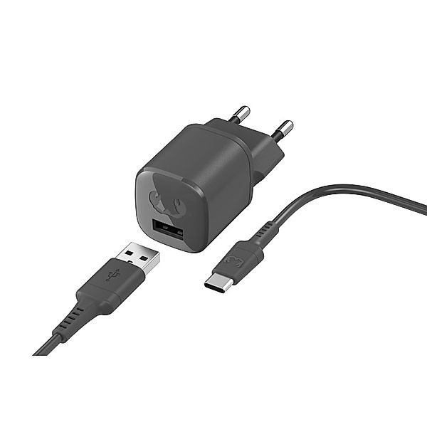 Fresh 'n Rebel USB-A Mini Charger 12W + USB-C Kabel 1,5m, Storm Grey