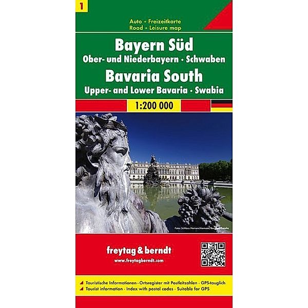 Freytag & Berndt Auto + Freizeitkarte Bayern Süd - Ober- und Niederbayern - Schwaben. Baviera Sur, Centro. Beieren Zuiden, Midden. Bavaria South, Middle. Bavière du Sud, Centre. Baviera Meridionale, Centrale