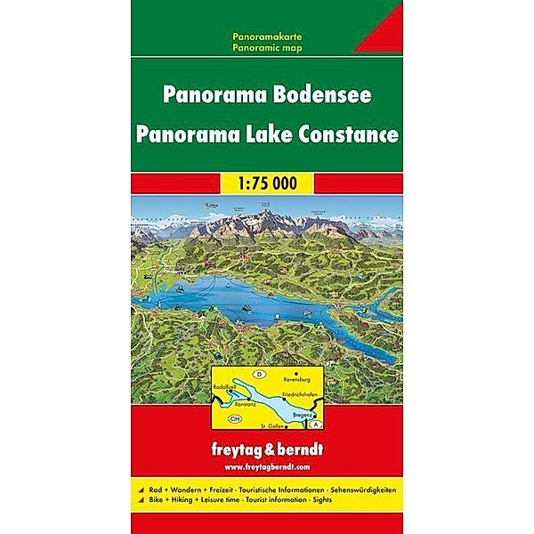 Freytag & Berndt Auto + Freizeitkarte Bodensee, Panoramakarte 1:75.000. Panorama Lake Constance