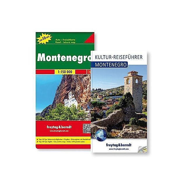 Freytag & Berndt Auto + Freizeitkarte u. Kultur-Reiseführer Montenegro Set, 1:150.000, 2 Tle.