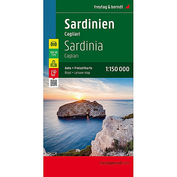 Freytag & Berndt Autokarte Sardinien - Cagliari, Top 10 Tips, Autokarte 1:150.000. Sardinia, Cagliari. Sardaigne, Cagliari; Cerden, Cagliari