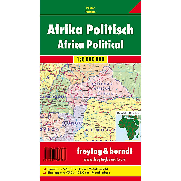 Freytag & Berndt Poster Afrika, physisch-politisch, mit Metallstäben