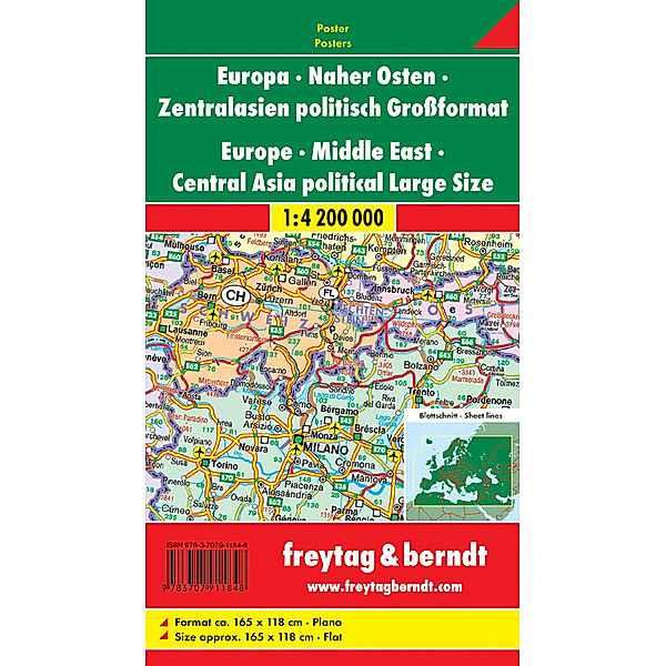 Freytag & Berndt Poster Europa politisch, Naher Osten, Zentralasien, Grossformat