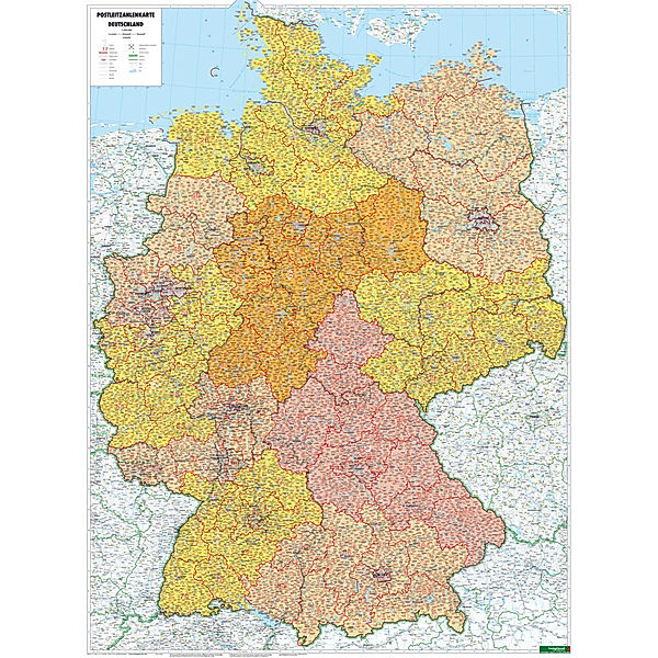 freytag & berndt Poster + Markiertafeln / Deutschland Postleitzahlen, Poster 1:700.000, Metallbestäbt in Rolle. Germany, Post Codes