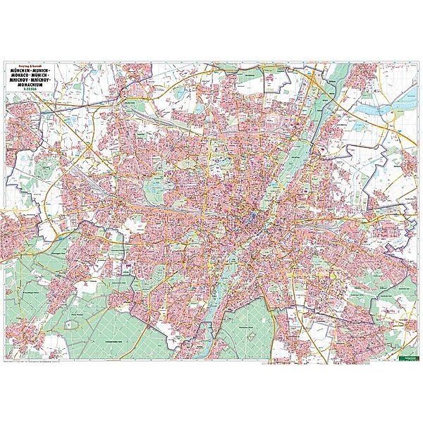 Freytag & Berndt Poster, mit Metallstäben / Freytag & Berndt Poster München, Gesamtplan, mit Metallstäben. Munich, General Map