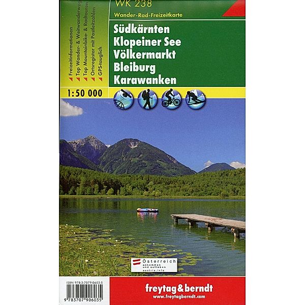 Freytag & Berndt Wander-, Rad- und Freizeitkarte Süpdkärnten, Klopeiner See, Völkermarkt, Bleiburg, Karawanken