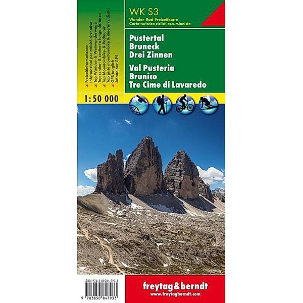 Freytag & Berndt Wander-, Rad- und Freizeitkarte Pustertal, Bruneck, Drei Zinnen. Val Pusteria, Brunico, Tre Cime di Lavaredeo