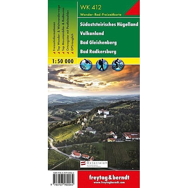 Freytag & Berndt Wander-, Rad- und Freizeitkarte Südoststeirisches Hügelland, Vulkanland, Bad Gleichenberg, Bad Radkersburg