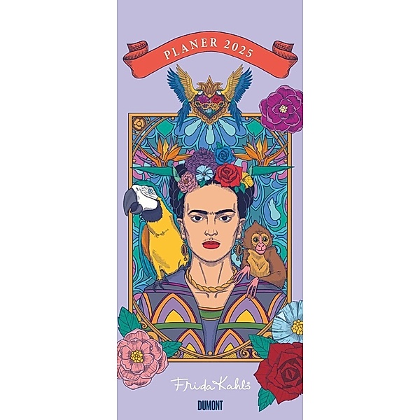 Frida Kahlo 2025 - Planer mit variabler Spaltenzahl -  Florales Design - Format 22 x 49,5 cm