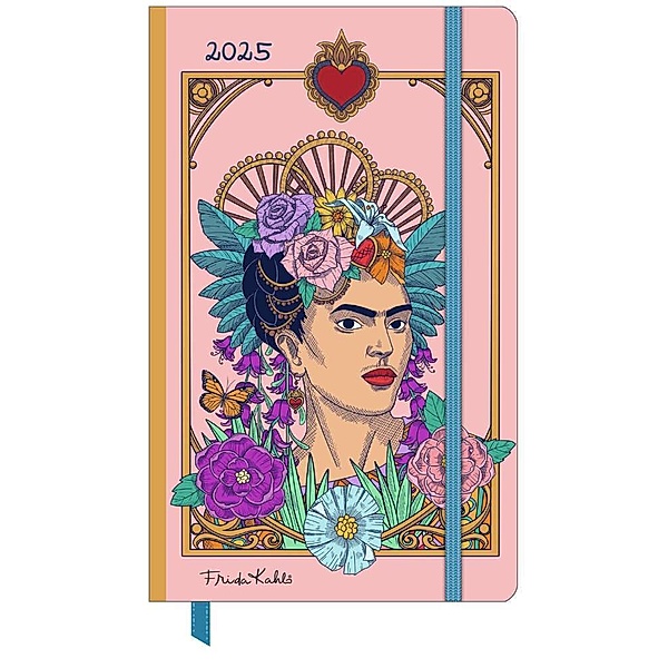 Frida Kahlo Wochen-Notizkalender gross 2025 - Taschen-Kalender 13x21 cm - mit Verschlussband & Falttasche - Weekly