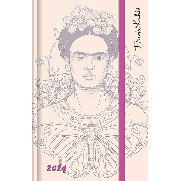 Frida Kahlo Wochen-Notizkalender klein 2024 - Taschen-Kalender 9x14 cm - mit Verschlussband & Falttasche - Weekly