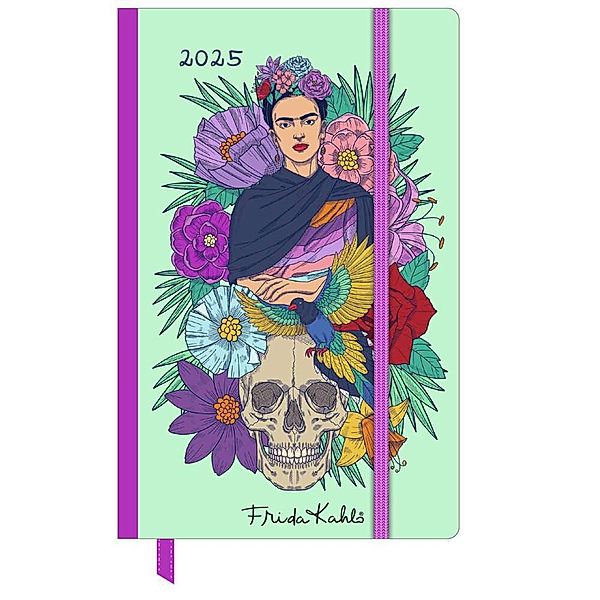 Frida Kahlo Wochen-Notizkalender klein 2025 - Taschen-Kalender 9x14 cm - mit Verschlussband & Falttasche - Weekly