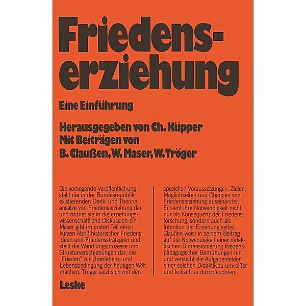 Friedenserziehung / Schriften zur Politischen Didaktik Bd.11