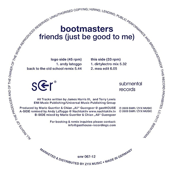 Friends (Just Be Good To Me), Bootmasters