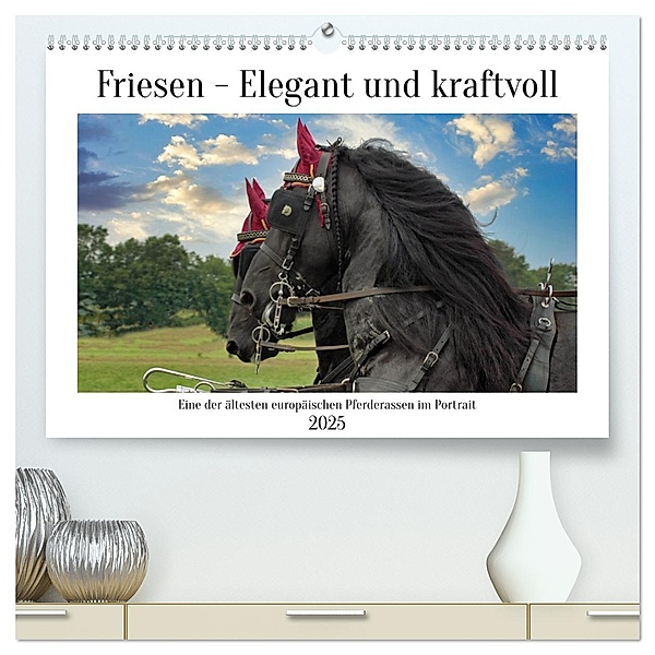Friesen - elegant und kraftvoll (hochwertiger Premium Wandkalender 2025 DIN A2 quer), Kunstdruck in Hochglanz, Calvendo, Claudia Kleemann
