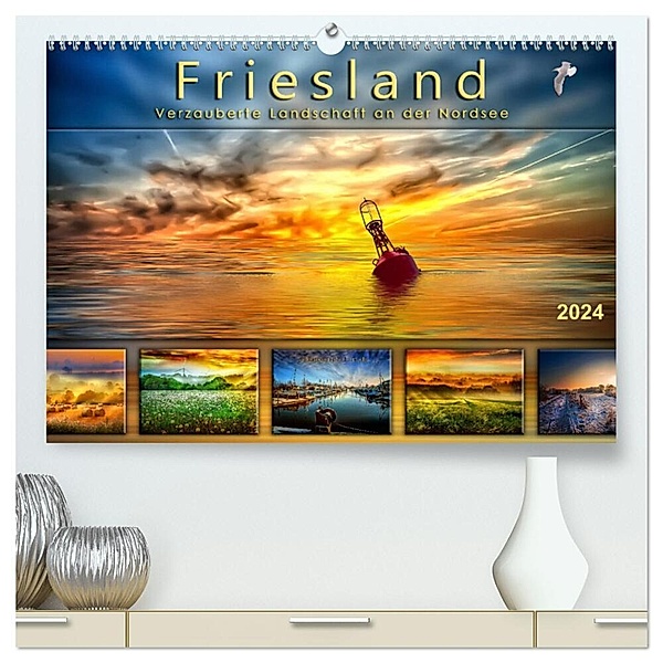 Friesland, verzauberte Landschaft an der Nordsee (hochwertiger Premium Wandkalender 2024 DIN A2 quer), Kunstdruck in Hochglanz, Peter Roder