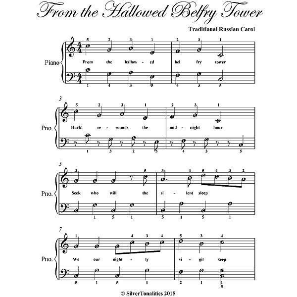 From the Hallowed Belfry Tower Easy Piano Sheet Music, Traditional Russian Carol