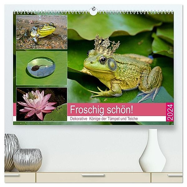 Froschig schön! Dekorative Könige der Tümpel und Teiche (hochwertiger Premium Wandkalender 2024 DIN A2 quer), Kunstdruck in Hochglanz, Rose Hurley