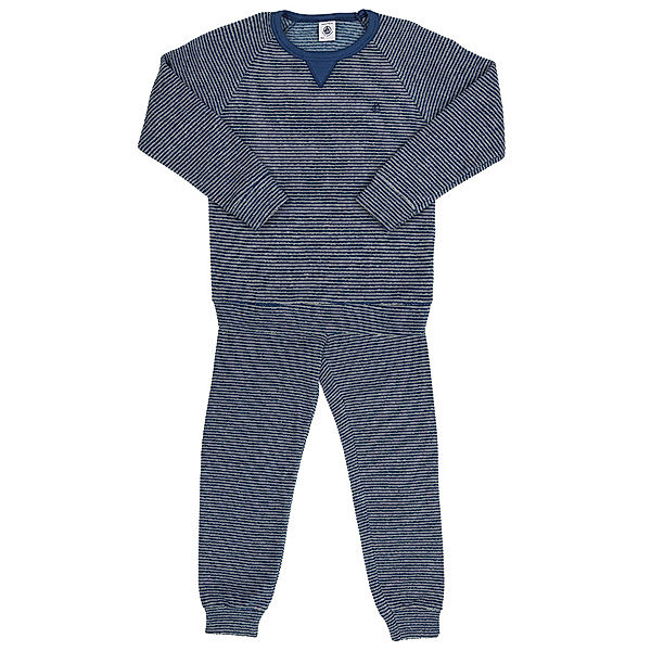 Petit Bateau Frottee-Schlafanzug RINGEL 2-teilig lang in dunkelblau/grau