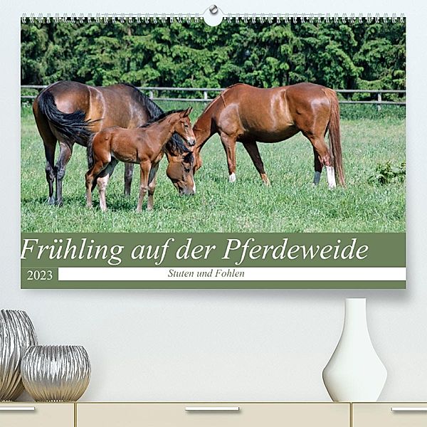 Frühling auf der Pferdeweide (Premium, hochwertiger DIN A2 Wandkalender 2023, Kunstdruck in Hochglanz), Claudia Kleemann