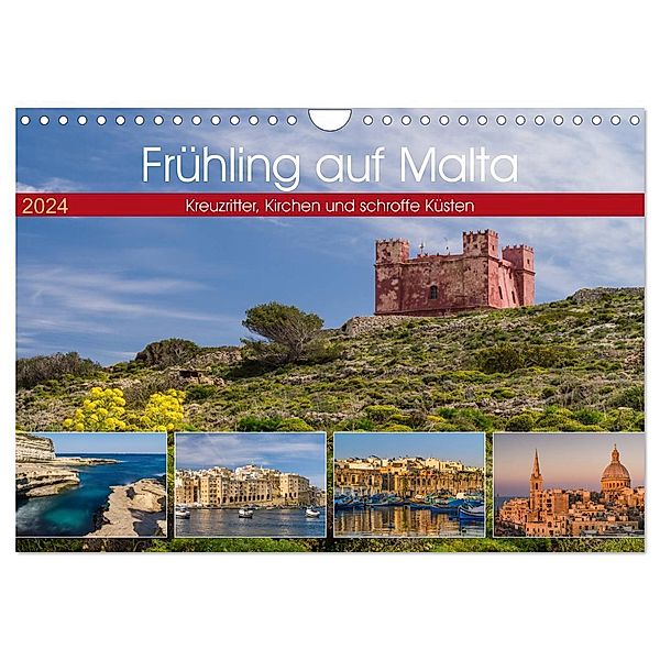 Frühling auf Malta - Kreuzritter, Kirchen und schroffe Küsten (Wandkalender 2024 DIN A4 quer), CALVENDO Monatskalender, Enrico Caccia