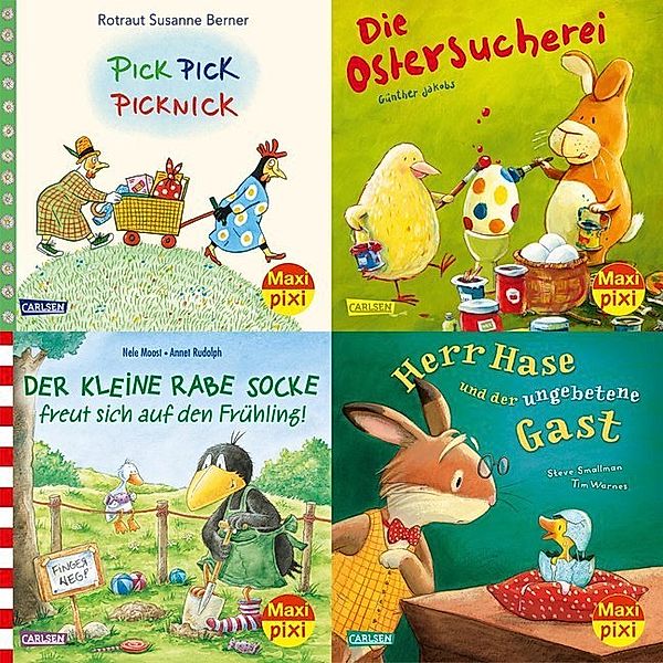 Frühlingszeit bei Maxi Pixi, 4 Hefte, Günther Jakobs, Rotraut Susanne Berner, Nele Moost, Steve Smallman