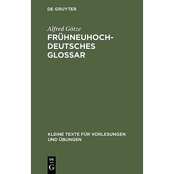 Frühneuhochdeutsches Glossar, Alfred Götze