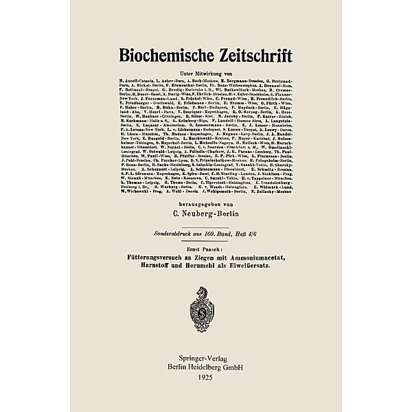 Fütterungsversuch an Ziegen mit Ammoniumacetat, Harnstoff und Hornmehl als Eiweißersatz, Ernst Paasch