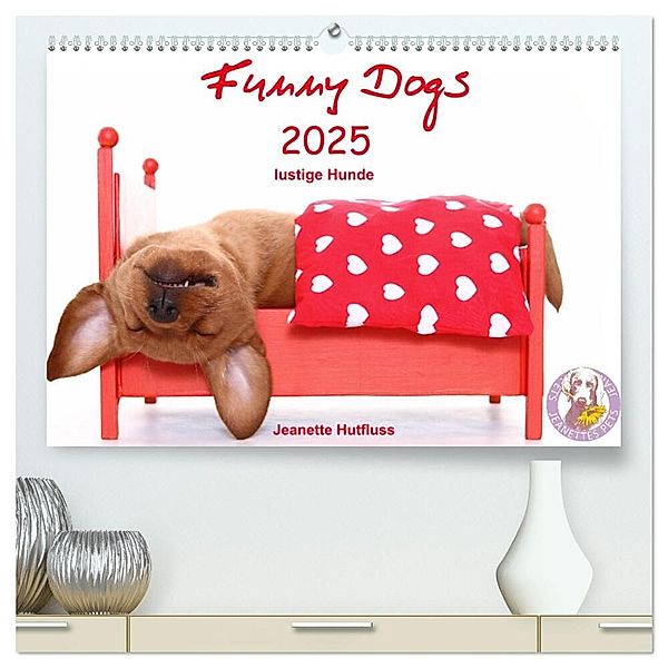 Funny Dogs (hochwertiger Premium Wandkalender 2025 DIN A2 quer), Kunstdruck in Hochglanz, Calvendo, Jeanette Hutfluss