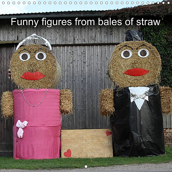 Funny figures from bales of straw (Wall Calendar 2023 300 × 300 mm Square), Schnellewelten