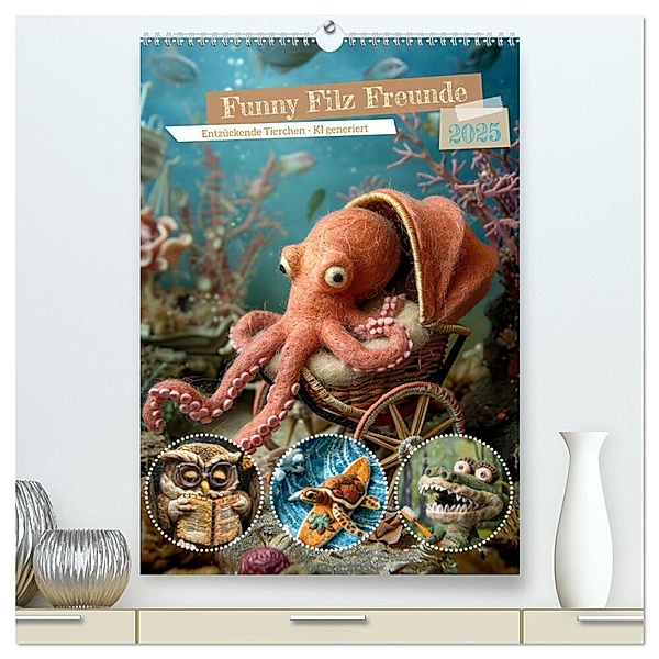 Funny Filz Freunde (hochwertiger Premium Wandkalender 2025 DIN A2 hoch), Kunstdruck in Hochglanz, Calvendo, Cathrin Illgen
