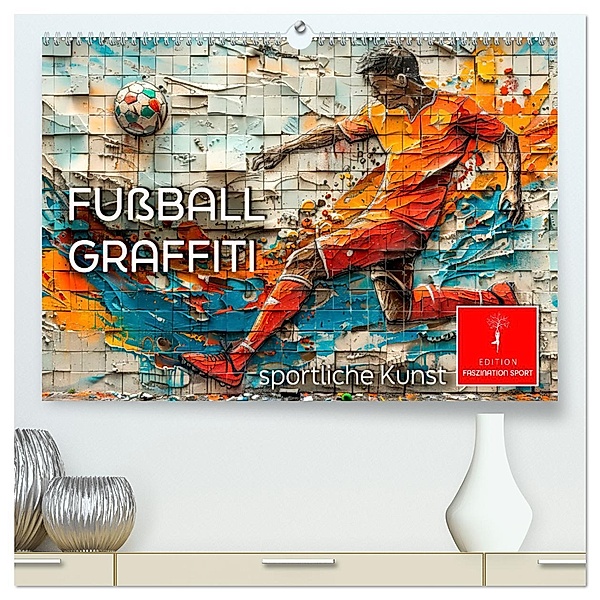Fußball Graffiti - sportliche Kunst (hochwertiger Premium Wandkalender 2025 DIN A2 quer), Kunstdruck in Hochglanz, Calvendo, Peter Roder