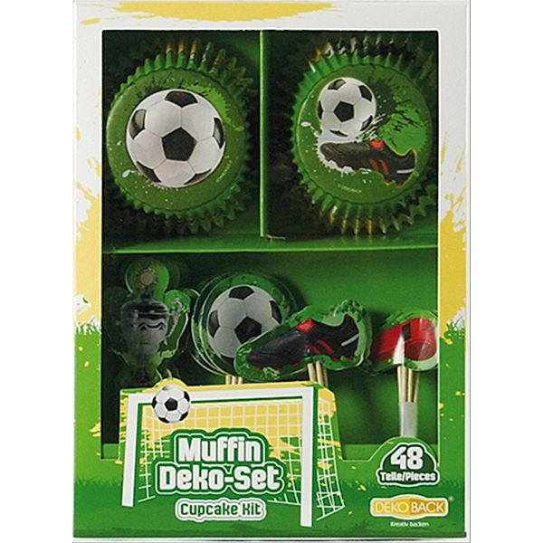 Fußball Muffin Deko Set 48-teilig (24 Förmchen & 24 Piker)