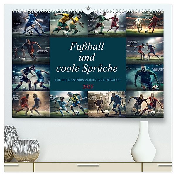 Fußball und coole Sprüche (hochwertiger Premium Wandkalender 2025 DIN A2 quer), Kunstdruck in Hochglanz, Calvendo, Dirk Meutzner